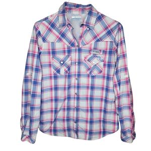 Columbia PFG Western Style Plaid Button Down Shirt Size Medium